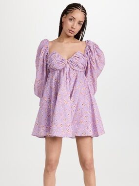 Bardot Lavender Puff Sleeve Floral Mini Dress